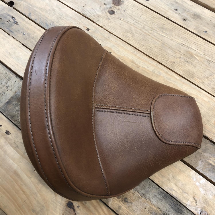 Indian Scout rider's solo seat in desert tan